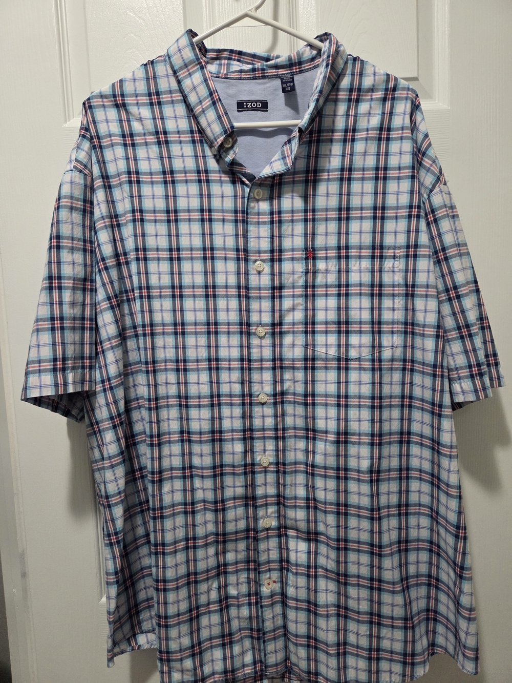 IZOD Men’s Short Sleeve Plaid Button-Down Shirt - Light Blue